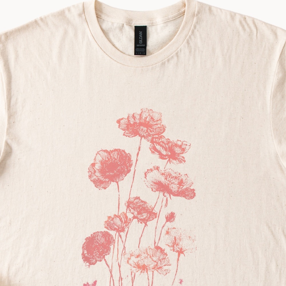 Red Carnation Botanical Sketch Graphic Tee Natural